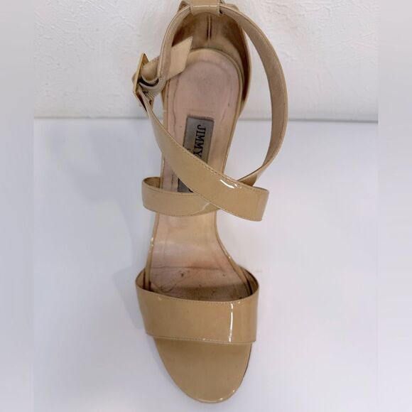 Jimmy Choo London Beige Patent Leather Wedge Right Sandal 38.5 / US 8 - Picture 2 of 9